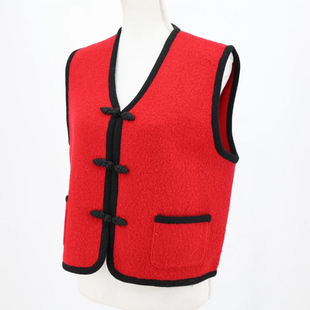 Herman Geist Red Boiled Wool Waistcoat Vest Alpine Folk Cottagecore‎ M